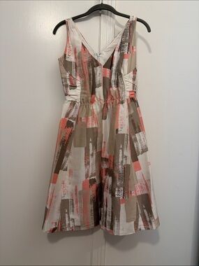 Banana Republic Coral, Taupe and Cream Brushstroke Midi Dress